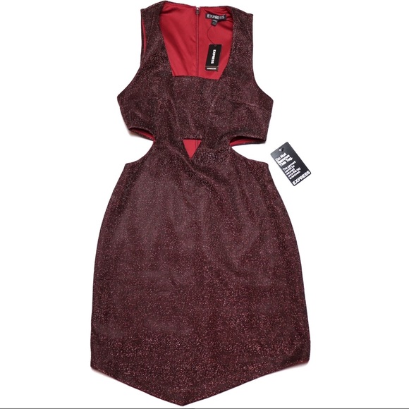EXPRESS Metallic Valentine’s Day Cutout Dress Red - Picture 2 of 5